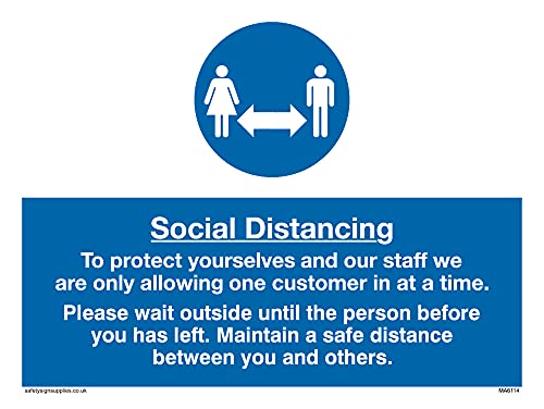 Schild mit englischer Aufschrift "Social Distancing to protect you and our staff", 200 x 150 mm, A5L, 5 Stück von Viking Signs