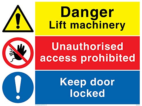 Viking-Schild CM5240-A5l-V „Danger Lift Machinery, Unauthorised Access Prohibited, Keep Door Locked“-Schild, Vinyl/Aufkleber, 200 mm x 150 mm von Viking Signs