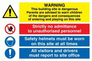 Viking Schilder cc513-a3l-v "Baustelle safety-warning-no admittance-safety helmets-report zu Empfang" Zeichen, Vinyl/Aufkleber, 400 mm H x 300 mm W von Viking Signs