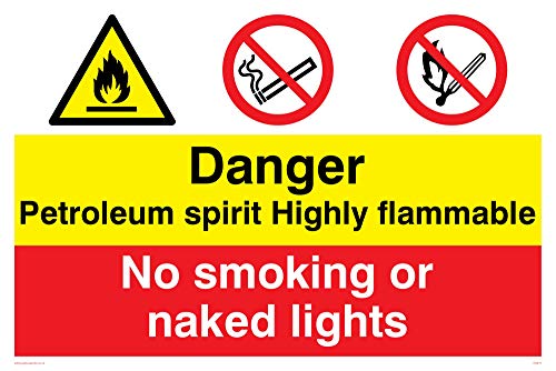 Viking Schilder cn617-a4l-3 m "Petroleum Spirit schwer entflammbar, nicht rauchen oder Naked Lichter" Sign, 3 mm Kunststoff starr, 300 mm H x 200 mm W von Viking Signs