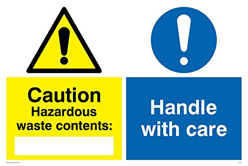 Viking Schilder cn658-a4l-3 m "Caution gefahrenabfall Inhalt: Griff mit Care" Zeichen, 3 mm Kunststoff starr, 300 mm H x 200 mm W von Viking Signs