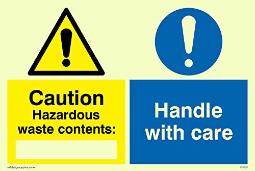 Viking Schilder cn658-a6l-p "Caution gefahrenabfall Inhalt: Griff mit Care" Schild Kunststoff, nachleuchtend halbstarr, 150 mm H x 100 mm W von Viking Signs