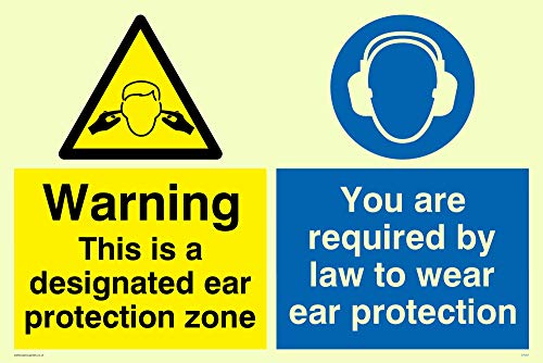 Viking Schilder cp267-a4l-p "Achtung Dies ist ein Ohr Schutz Zone, Sie sind Gesetzlich verpflichtet zu tragen-Schutz" Schild Kunststoff, nachleuchtend halbstarr, 300 mm H x 200 mm W von Viking Signs