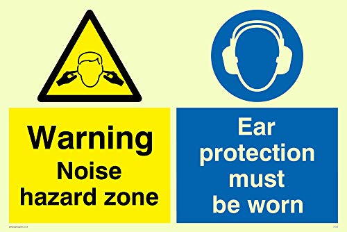 Viking Schilder cp268-a4l-p "Achtung Noise Hazard Zone, Ohr Schutz zu tragen," Schild Kunststoff, nachleuchtend halbstarr, 300 mm H x 200 mm W von Viking Signs
