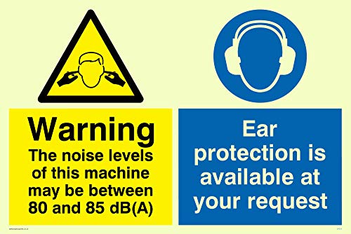 Viking Schilder cp270-a4l-pv "Warnung der Lärmbelästigung der Maschine kann zwischen 80 und 85 dB (A)" Zeichen, nachleuchtend Vinyl Aufkleber, 300 mm H x 200 mm W von Viking Signs