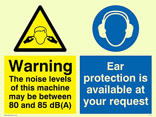Viking Schilder cp270-a5l-pv "Warnung der Lärmbelästigung der Maschine kann zwischen 80 und 85 dB (A)" Zeichen, nachleuchtend Vinyl Aufkleber, 200 Mm H x 150 mm W von Viking Signs