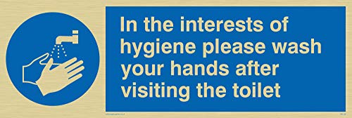 Viking Schilder mh196-l31-g "Im Interesse der Hygiene Bitte waschen Sie Ihre Hände nach dem Besuch der Toilette" Zeichen, Kunststoff, starr gold, 100 mm H x 300 mm W von Viking Signs
