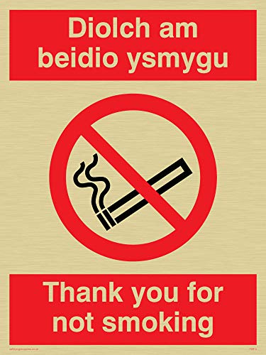 Viking Schilder ps912-a5p-g "Diolch Bin beidio ysmygu/Dank für nicht rauchen" Zeichen, Kunststoff, starr gold, 200 mm H x 150 mm W von Viking Signs
