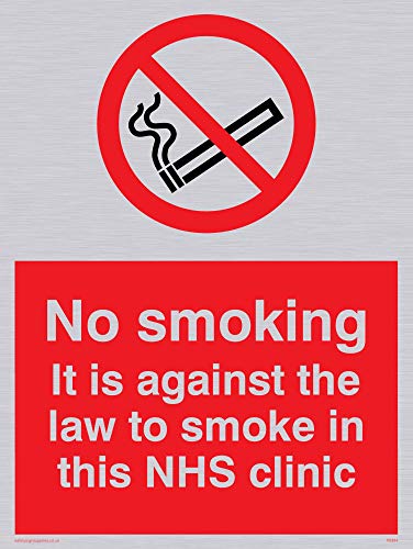 Viking Schilder ps984-a5p-sv "No Smoking. Es ist gegen das Gesetz zu Smoke in dieser NHS Klinik" Sign, silber Vinyl, 200 mm H x 150 mm W von Viking Signs