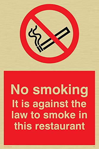 Viking Schilder ps986-a4p-g "No Smoking. Es ist gegen The Law to smoke in das Restaurant" Zeichen, Kunststoff, starr gold, 300 mm H x 200 mm W von Viking Signs