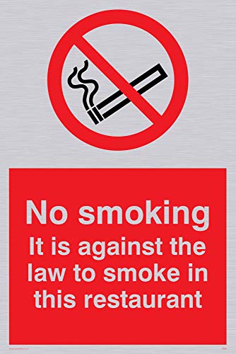 Viking Schilder ps986-a4p-s "No Smoking. Es ist gegen das Gesetz zu Smoke in das Restaurant" Zeichen, Kunststoff, starr silber, 300 mm H x 200 mm W von Viking Signs
