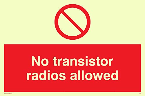 Viking Schilder pv51-a6l-pv "Keine Transistor Radios erlaubt" Zeichen, Aufkleber, nachleuchtend, 100 mm H x 150 mm W von Viking Signs