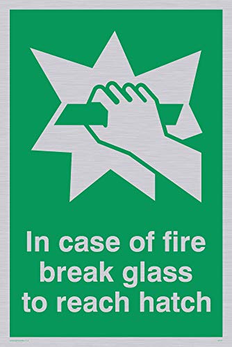 Viking Schilder sa407-a6p-sv "in Case of Fire Break Glass zu erreichen Hatch" Sign, silber Vinyl, 150 mm H x 100 mm W von Viking Signs