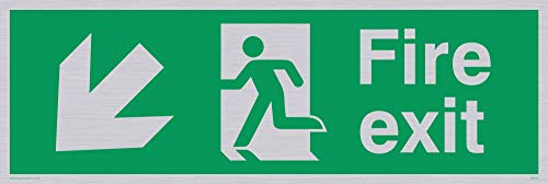 Viking Schilder sb426-l31-s Pfeil nach links unten "FIRE EXIT Schild, starr silber Kunststoff, 100 mm H x 300 mm W von Viking Signs