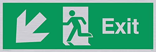 Viking Schilder sb439-l31-s Schild "EXIT, Pfeil nach links unten, starr silber Kunststoff, 100 mm H x 300 mm W von Viking Signs