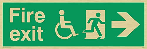 Viking Schilder sd953-l31-g Behinderung "FIRE EXIT Schild, rechts Arrow, starr gold Kunststoff, 100 mm H x 300 mm W von Viking Signs