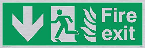 Viking Schilder sg698-l31-sv Schild "Fire Exit Running Man Pfeil nach links unten, Silber Vinyl, 100 mm H x 300 mm W von Viking Signs