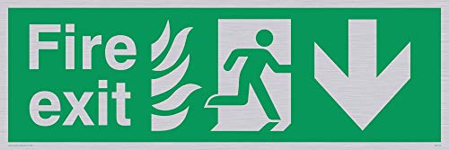 Viking Schilder sg703-l31-sv Schild "Fire Exit Running Man Pfeil nach rechts unten, Silber Vinyl, 100 mm H x 300 mm W von Viking Signs