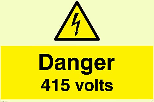 Viking Schilder we83-a6l-pv "Danger 415 Volt" Zeichen, nachleuchtend Aufkleber, 100 mm H x 150 mm W von Viking Signs