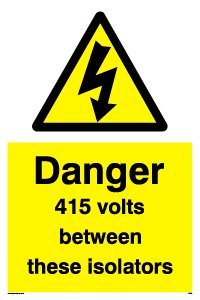 Viking Schilder we86-a3p-v "Danger 415 Volt zwischen diesen isolators" Zeichen, Vinyl, 400 mm H x 300 mm W von Viking Signs