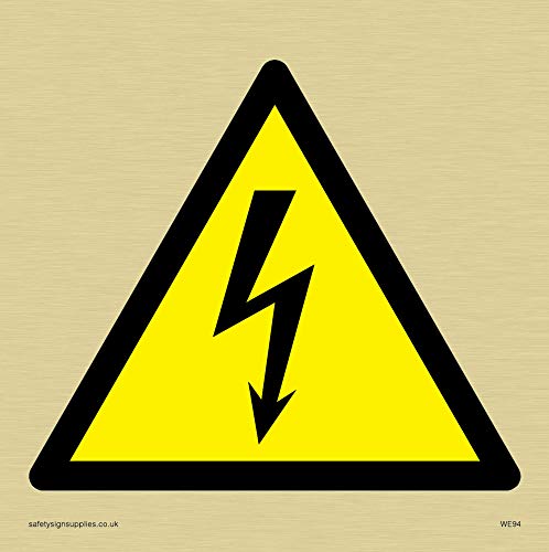 Viking Schilder we94-s10-g Elektrische Warnung Symbol Zeichen, starr gold Kunststoff, 100 mm H x 100 mm W von Viking Signs