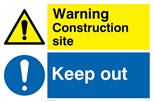 Viking Signs CC512-A4L-V Warnschild „Warning Construction Site Keep Out“, Vinyl/Aufkleber, 300 x 200 mm (H x B) von Viking Signs