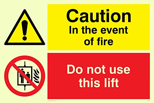 Viking Signs CV140-A4L-PV "Caution In The Event Of Fire, Do Not Use This Lift" Schild, Foto-Vinyl-Aufkleber, 300 mm H x 200 mm B von Viking Signs