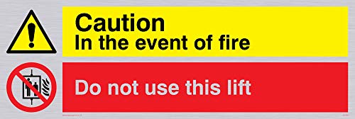 Viking Signs CV140-L31-SV Schild "Caution In The Event Of Fire, Do Not Use This Lift", Vinyl, silberfarben, 300 mm H x 100 mm B von Viking Signs