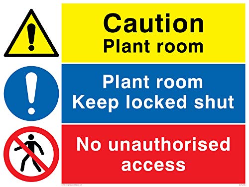 Viking Signs CV5295-A5L-V englisches Schild „Caution Plant Room Plant Room Keep Locked Shut, No Unauthorised Access", Vinyl/Aufkleber, 200 x 150 mm (H x B) von Viking Signs