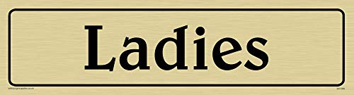 Viking Signs DV1056-L26-GV Türschild mit englischer Aufschrift „Ladies“, Toiletten-Türschild, positiver schwarzer Text mit Umrandung, goldener Vinyl-Aufkleber, 225x 60 mm (H x B) von Viking Signs