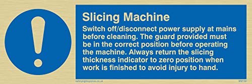 Viking Signs MM192-L15-GV Schild für Slicing Machine Rules, goldfarbenes Vinyl, 50 mm x 150 mm von Viking Signs