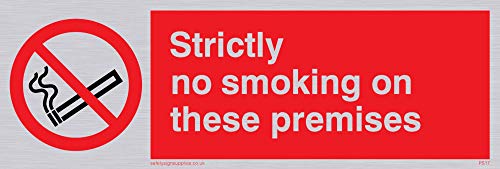 Viking Signs PS17-L15-SV englisches Schild „Strictly No Smoking On These Premises"-Schild, silberfarbenes Vinyl, 50 x 150 mm (H x B) von Viking Signs