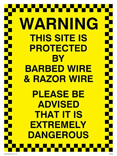 Viking Zeichen wc509-a5p-v "Achtung dieser Webseite ist durch Stacheldraht und Rasierer Draht Bitte beachten Sie, ES IST extrem gefährlich" Zeichen, Vinyl, 200 mm H x 150 mm W von Viking Signs
