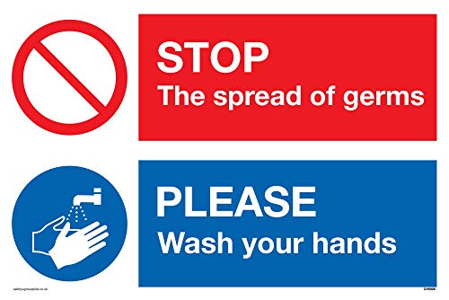 Vinyl-Aufkleber mit Aufschrift „Stop Germs Please Wash Your Hands“ Vinyl-Aufkleber mit Aufschrift „Stop Germs Please Wash Your Hands“ von Viking Signs