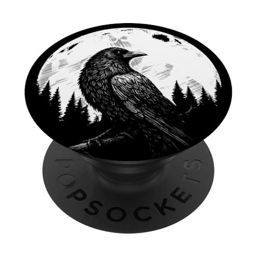 Rabe vor Vollmond Odins Rabe Nordische Mythologie Wikinger PopSockets Klebender PopGrip von Viking Valhalla Krieger Normanne Runenkreis Götter