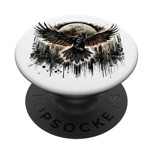 Rabe vor Vollmond Odins Rabe Nordische Mythologie Wikinger PopSockets Klebender PopGrip von Viking Valhalla Krieger Normanne Runenkreis Götter
