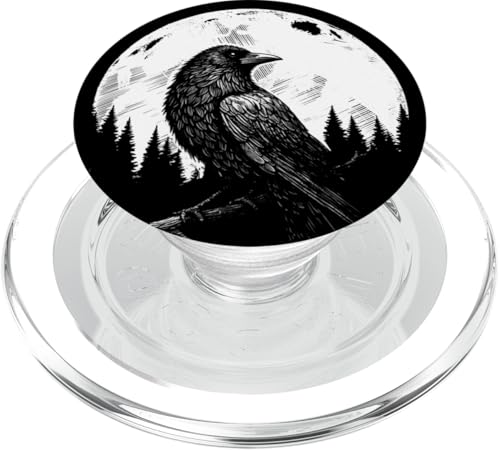 Rabe vor Vollmond Odins Rabe Nordische Mythologie Wikinger PopSockets PopGrip für MagSafe von Viking Valhalla Krieger Normanne Runenkreis Götter