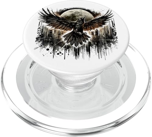 Rabe vor Vollmond Odins Rabe Nordische Mythologie Wikinger PopSockets PopGrip für MagSafe von Viking Valhalla Krieger Normanne Runenkreis Götter