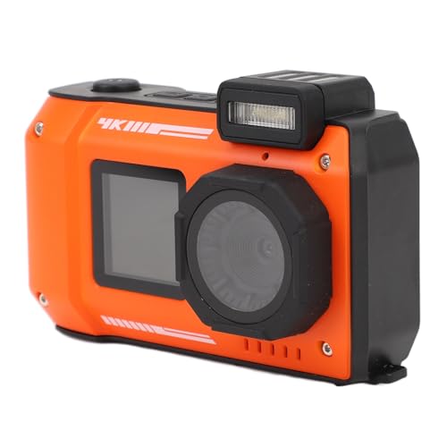 4K-Unterwasserkamera, 90 M, 65 MP, wasserdichte Kamera mit Autofokus, Schwimmfähige Digitalkamera mit Zwei Bildschirmen und 2,88 Zoll und 1,44 Zoll Zum Schnorcheln (ORANGE) von Vikye
