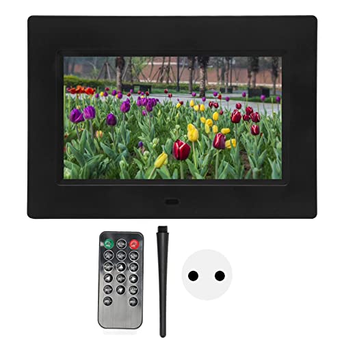 7 Zoll Digitaler Bilderrahmen, 1080P Full HD IPS-Bildschirm, Digitaler Fotorahmen, Unterstützt USB-Speicherkarte, Wiedergabe von Fotos, Ton, Video, Uhr, Kalender (EU-Stecker) von Vikye