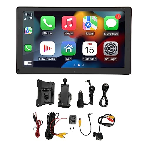 9-Zoll-Autoradio, Auto-MP5-Player, Integriertes CarPlay, Android Auto, MirrorLink, IPS-Touchscreen-Radioempfänger mit Selbstklebender Halterung und 12-LED-HD-Rückfahrkamera, von Vikye