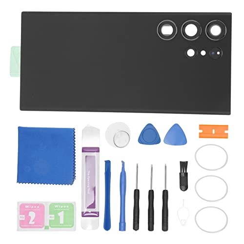 Galaxy S23 Ultra Back Cover Gehäuseglas Ersatz mit Vorinstalliertem Kameraobjektiv + All The Adhesive + Repair Tool Kit für Samsung Galaxy S23 Ultra (Schwarz) von Vikye