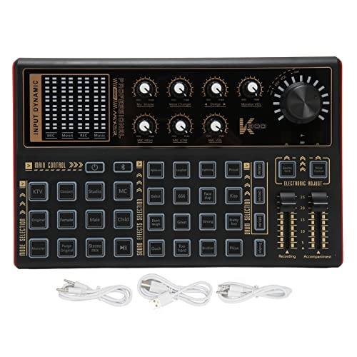 K300 Mixer Sound Mixer Board, Zweikanal-Mikrofon-Voice-Changer-Unterstützung für IOS, Android-System, 16 Soundeffekte, 12 Elektrische Sounds von Vikye