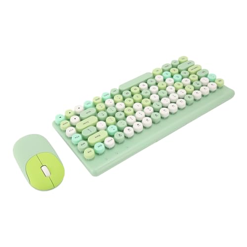 Kabellose Schreibmaschinen-Tastatur, Süße Maus-Kombination, 2,4 GHz Retro-Tastatur mit Bunten Runden Tastenkappen, Volle Größe mit 3 DPI, Kompatibel mit PC, Laptop, Desktop (Green) von Vikye