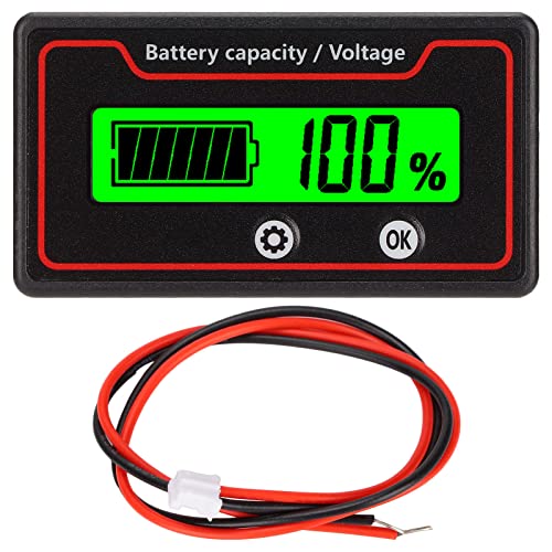 Vikye 12‑84 V Batteriekapazitäts-Spannungsmesser mit Alarm, Batterieanzeige-Lichtalarm mit LCD-Display, Batterieanzeige-Monitore, Geeignet für Elektrofahrzeuge(Grünes Licht) von Vikye