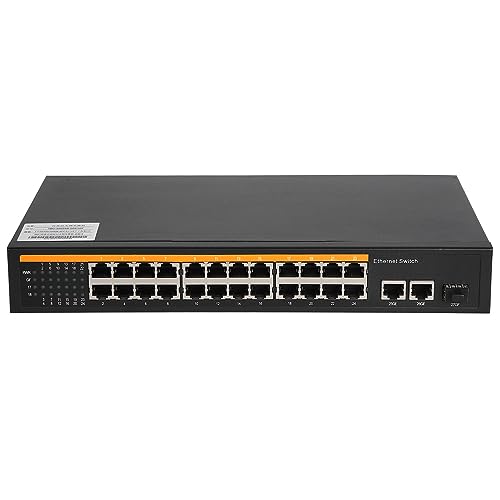 Vikye 24-Port-Ethernet-Glasfaser-Switch, Selbstanpassender Netzwerk-PoE-Switch, Desktop-Ethernet-Splitter, 1 Optischer Gigabit-SFP-Port, 2 Elektrische Gigabit-Ports (EU-Stecker) von Vikye