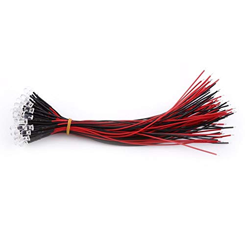 Vikye 50 stücke Vorverdrahtete DC 9-12 V LED Leuchtdioden Vorverdrahtet 3 5 10mm Wasser klar LED Dioden Weiß Rot Blau Grün Licht(White Light-5mm) von Vikye