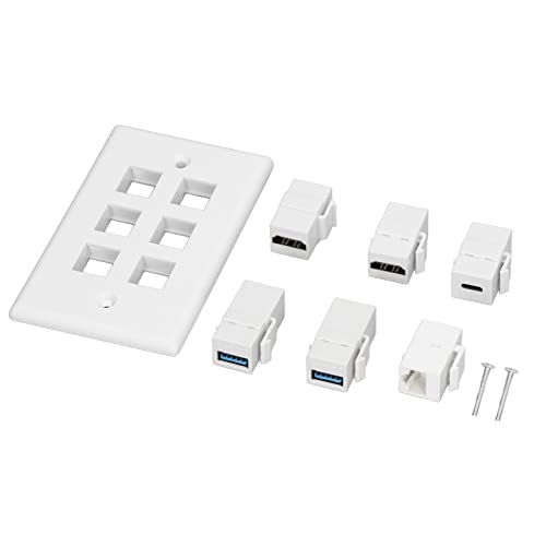 Vikye 6-Port-Wandplatte mit 2X HD-Multimedia-Schnittstelle, 2X USB3.0, 1x Typ C und 1x Cat6-Ethernet, Ideal für Fernseher, Projektor und Computer von Vikye
