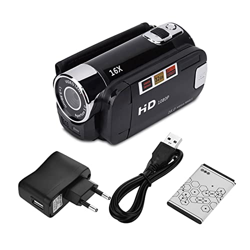 Vikye Digitaler Camcorder, 2,4-Zoll-Bildschirm, 270-Grad-Drehung, Full-HD-Camcorder, 16-Fach Hochauflösende Video-DV-Kamera mit COMS-Sensor, Anti-Schock-Funktion(Schwarz) von Vikye