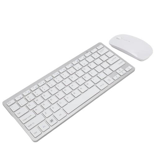 Vikye Drahtlose Tastatur und Maus Combo,78 Tasten Tastatur 3 DPI Einstellbare Ergonomische Maus, 2,4 GHz USB-Empfänger für Desktop,PC,Tablet (Silber Weiss) von Vikye